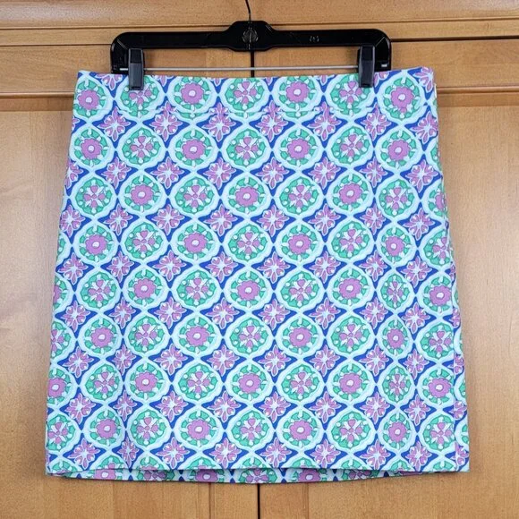 Talbots Purple Green Canvas A-Line Medallion Print Skirt - 12 - Picture 5 of 11